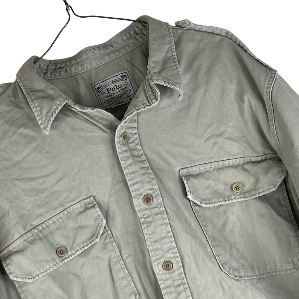 Polo Ralph Lauren Mens XL Khaki Twill Button Down Shirt Authentic Denim Goods